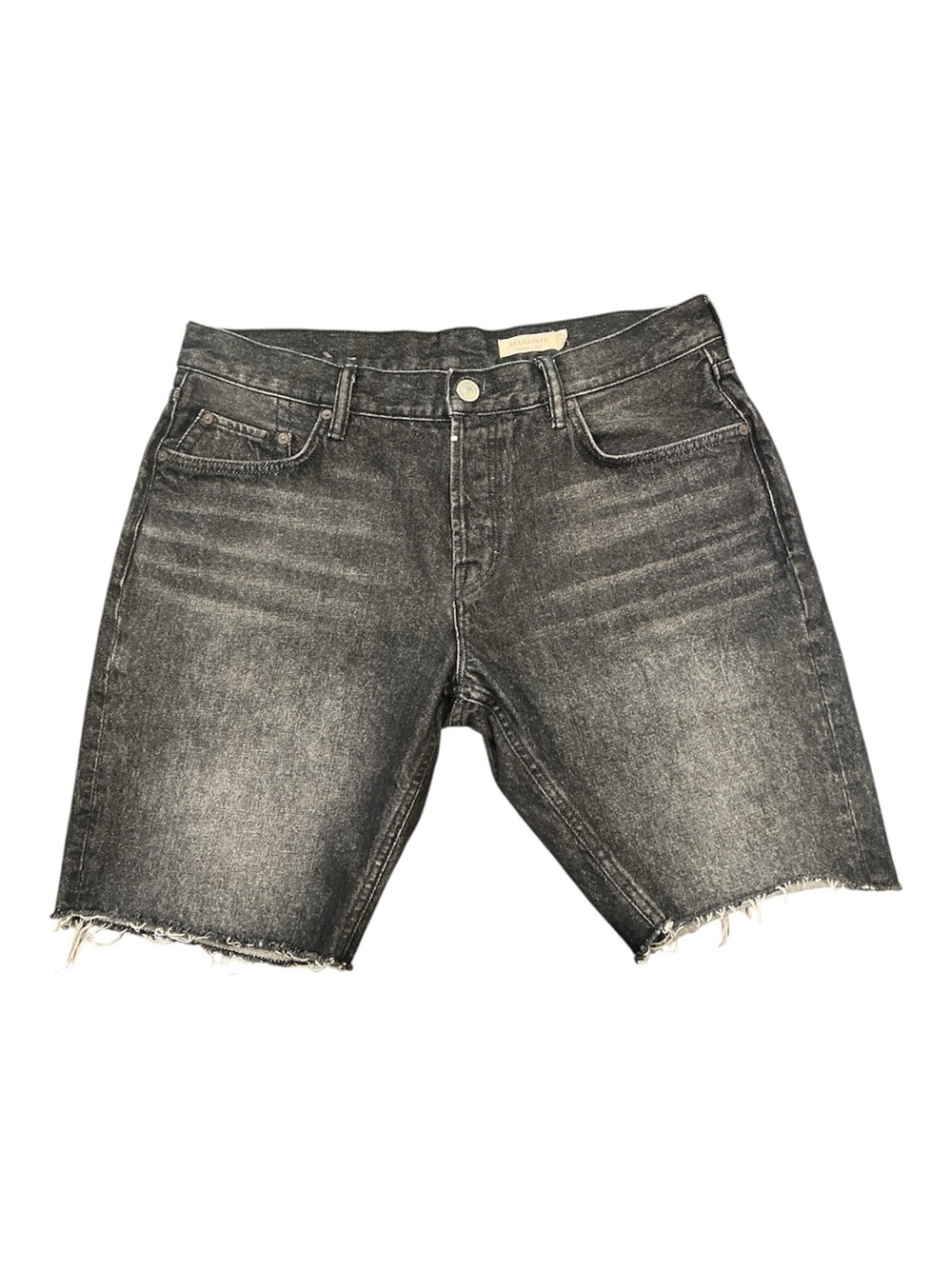 AllSaints Switch Denim Shorts Men W34 Black Raw Hem Button Fly 100% Cotton